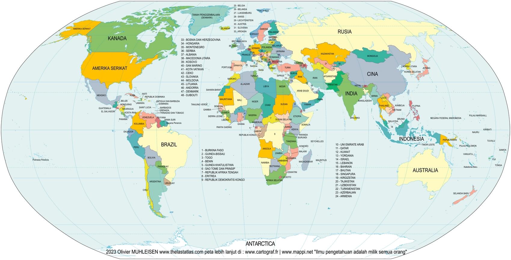 World map countries in Indonesian