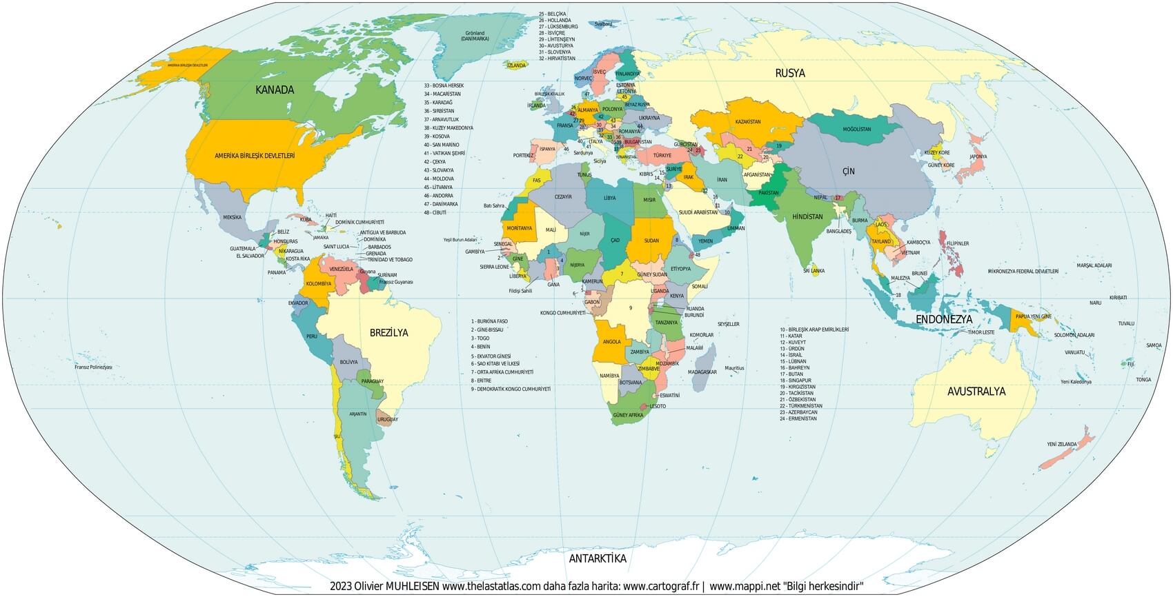 World map countries in Turkish